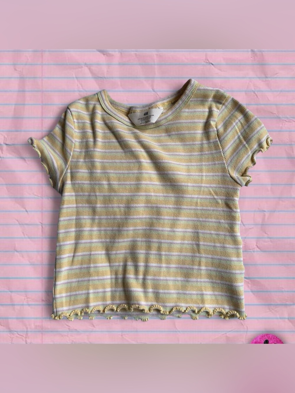 H&M Kids Rib Knit Lettuce Edge Yellow Striped Baby Tee Size 8-10